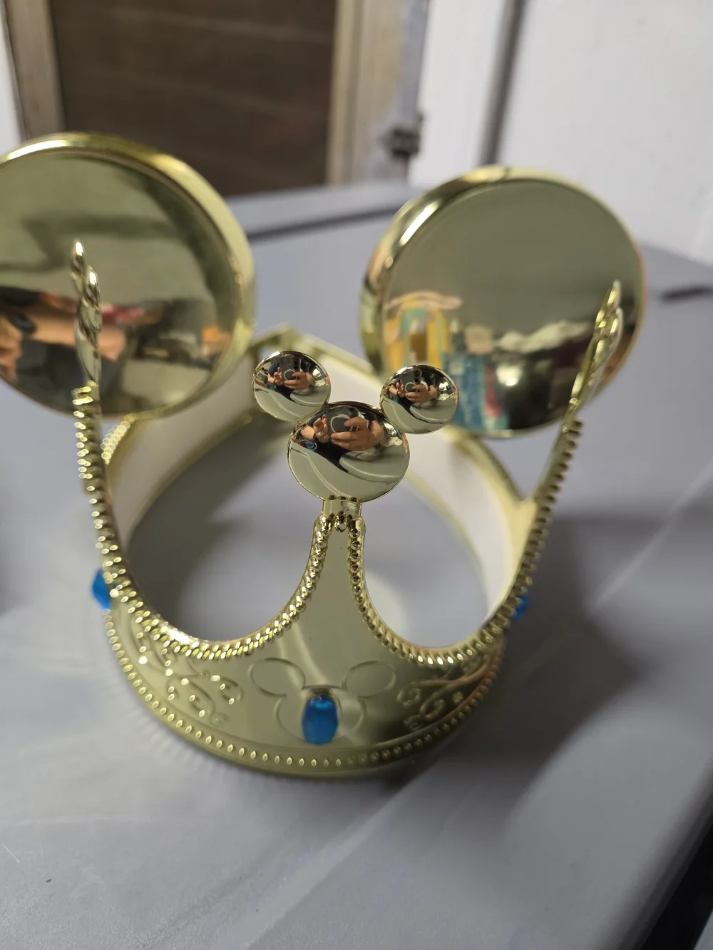 Disney Gold Mickey Mouse Crown Headband with Blue Gems